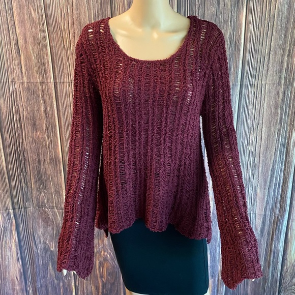 Anthropologie Entro size small burgundy wine purple knit fuzzy boho sweater - Picture 15 of 16
